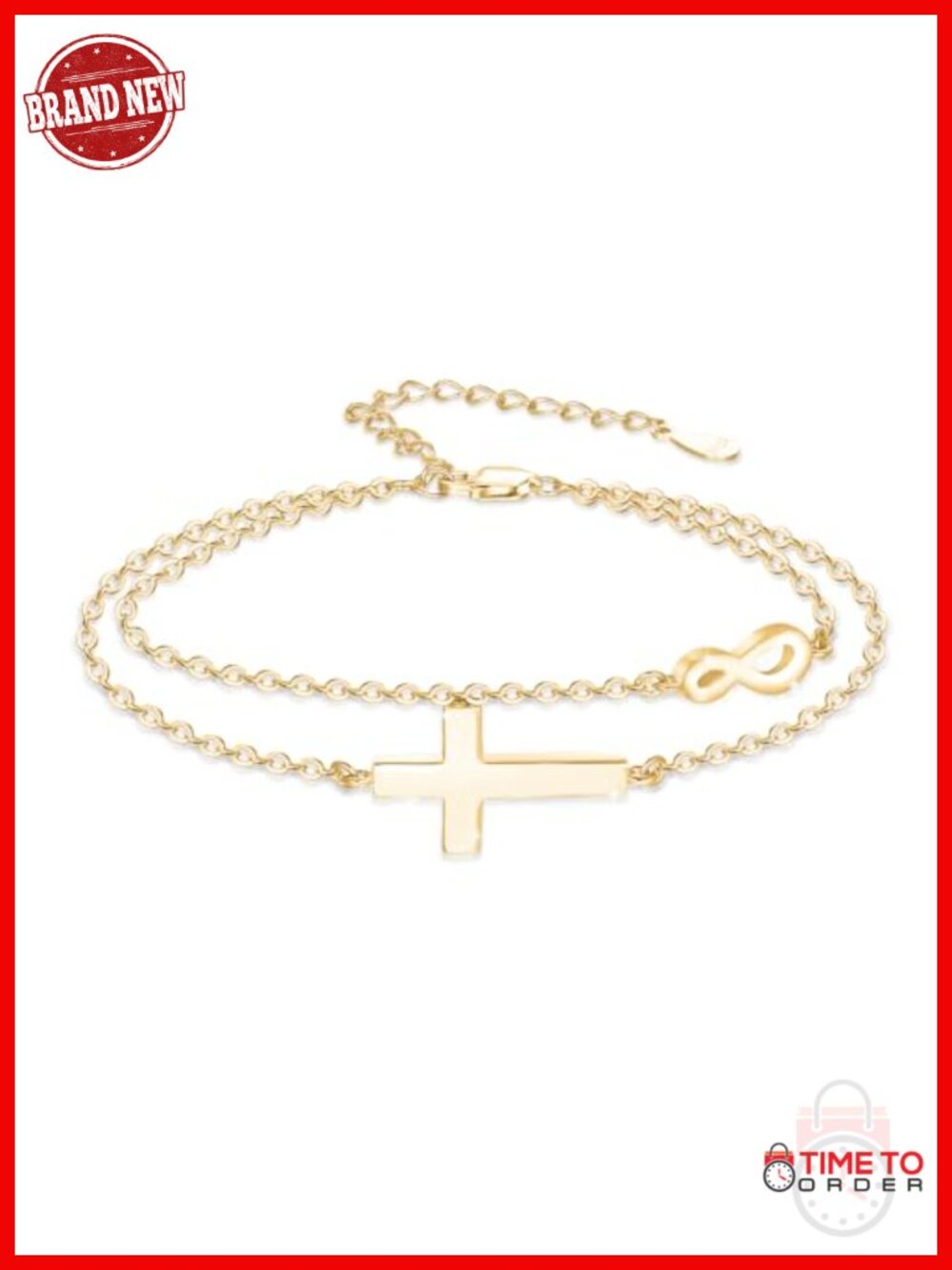 925 Sterling Silver Gold Cross Infinity Bracelet for Women